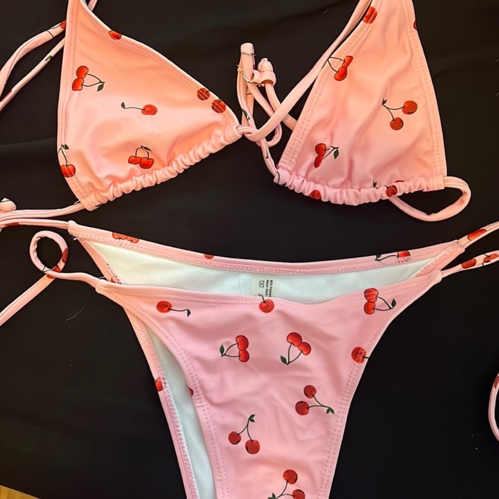 Pink shein cherry bikini size small reserved